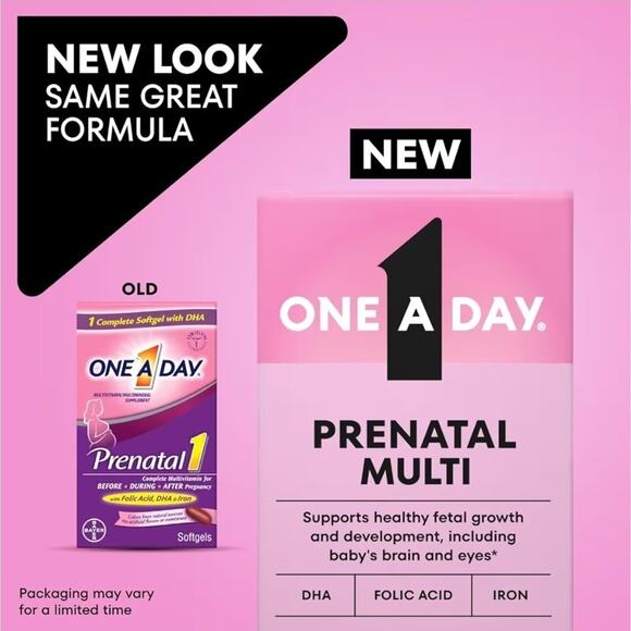 One A Day Prenatal Vitamins, Folic Acid, Iron, Omega 3 (DHA), 30 Count - Picture 2 of 5